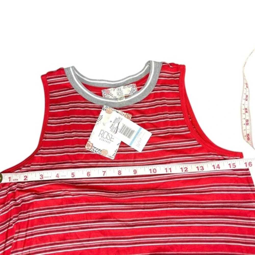 New Pink Rose‎ Small Red Striped Tank Top Ringer Neck Americana Nautical Summer